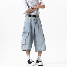 夏季2025新款美式大口袋7分牛仔裤阔腿裤xz906-1-K1270P58控88，男装牛仔裤，星座906-1（原电商a316-2）
