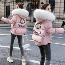 2020冬季新款简约大毛领小雏菊时尚棉衣，女装棉衣/棉服，艾尚靓装