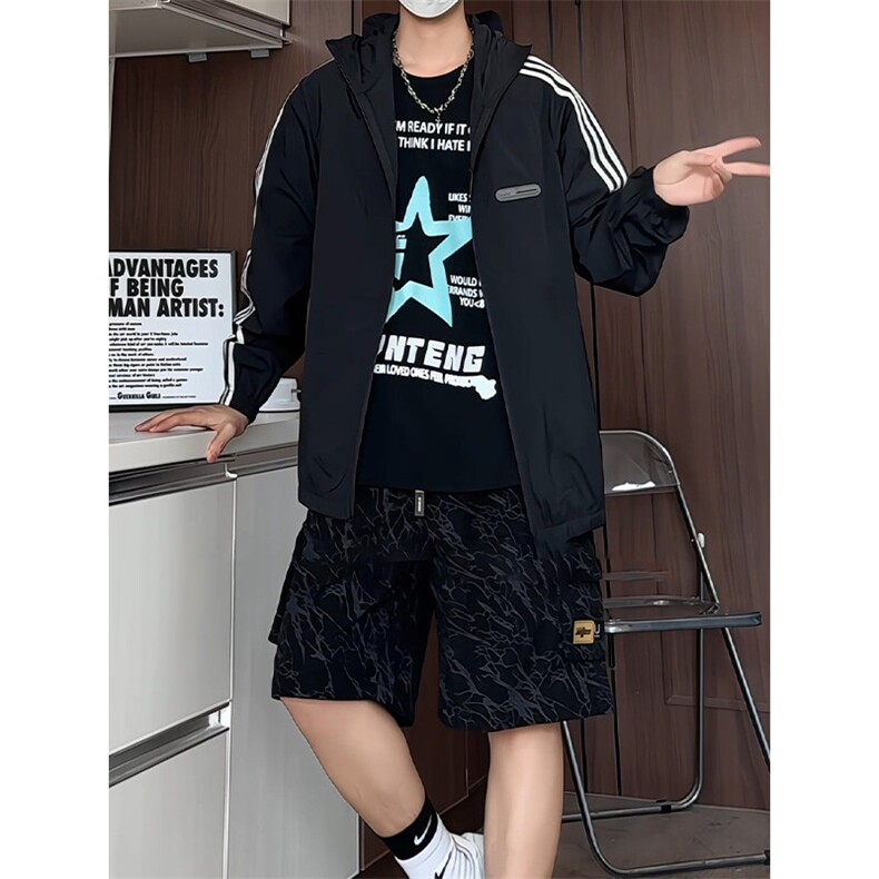 GENIOLAMODE三条杠冰丝防晒衣外套男夏季防紫外线宽松户外钓鱼服,男装防晒衣,电商基地A050