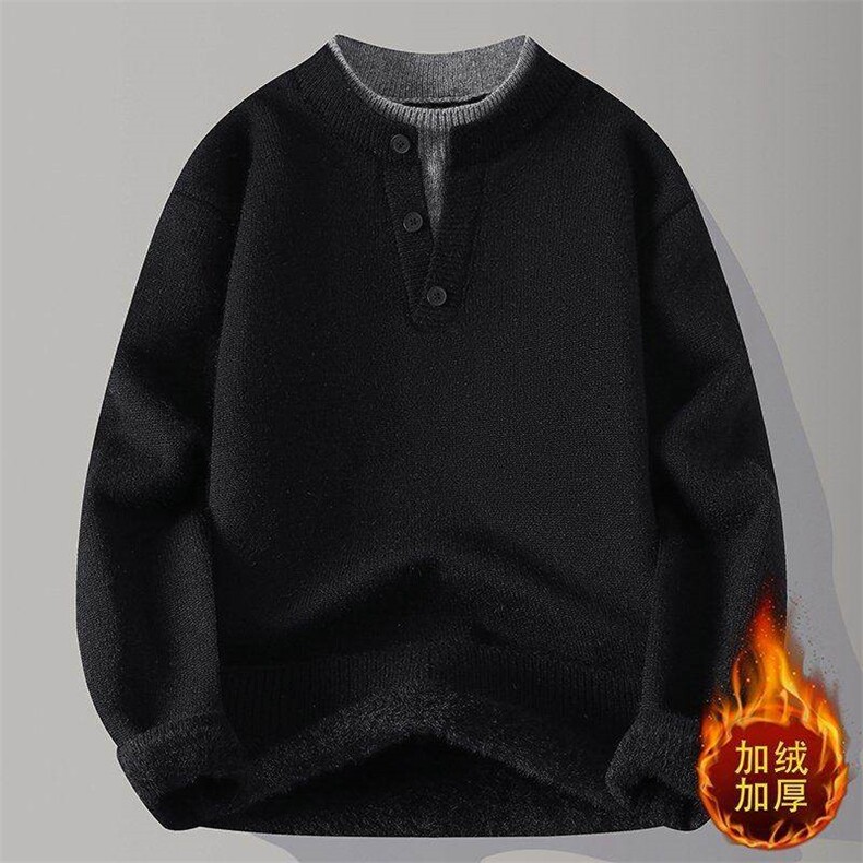 M2510JR-P68假两件V领毛衣男生秋冬季加绒加厚保暖针织衫,男装针织衫/毛衣,电商D310B
