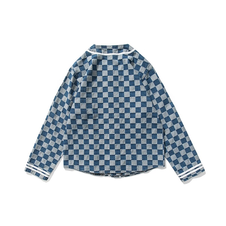 秋装港风大码美式夹克棒球服宽松格子牛仔衣外套情侣潮F17/P65,男装工装外套,钱塘713