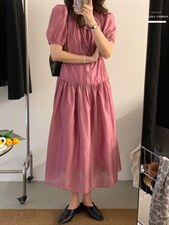 法式泡泡袖连衣裙夏季设计感小众温柔高级感，女装连衣裙，香丽迪1