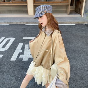 【新品现货】条纹拼接假两件短款风衣女小个子5115-P155-K228图片