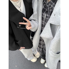 抖音得物品质26春装美式重磅结构斜拉链高领连帽卫衣开衫外套W61，女装短外套，电商A486