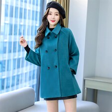 现货2021年冬季双排扣中长款立领九分袖纯色简约时尚减零呢子大衣，女装毛呢外套，丽美静依