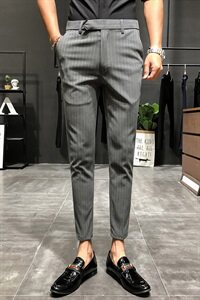 2021新款条纹休闲长裤西裤男士英伦风西装裤子 加绒60图片