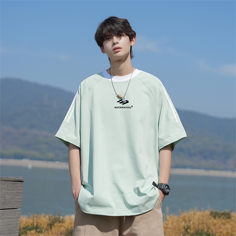 25年已注册抖音直播高品质三条杠运动宽松男短袖T恤T6002P28,男装T恤,电商C408-1(原B339-1)