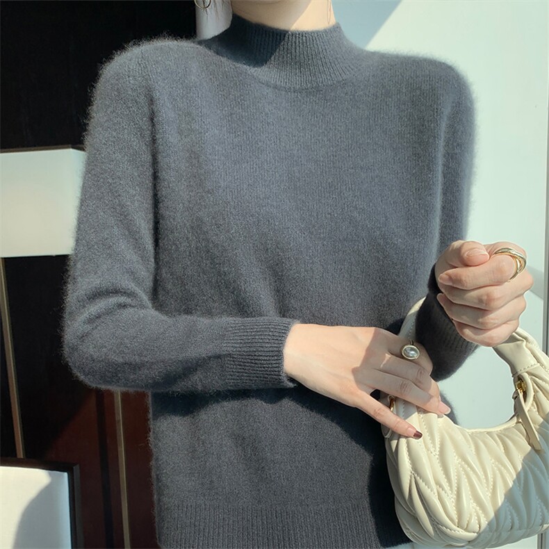 圆领提花100%纯羊毛衫女秋冬提花长袖针织毛衣宽松羊绒衫打底上衣,女装羊毛衫,宋氏羊绒