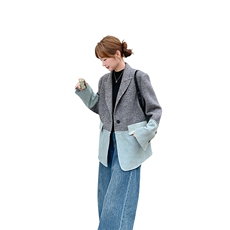 新款现货牛仔拼接双面羊绒外套2C007-170-P285-K428，女装羊绒大衣，2C007