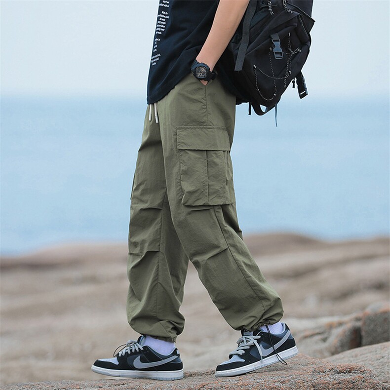 工装裤男春季宽松直筒美式休闲防水户外登山冲锋裤-2403-P40军绿,男装休闲裤,星座307-3(原516-1)