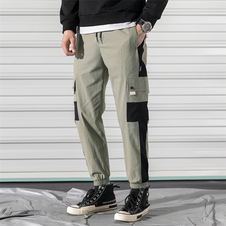 2021春季新款潮流拼色工装裤男休闲简约束脚运动裤DS360T,男装休闲裤,电商A102