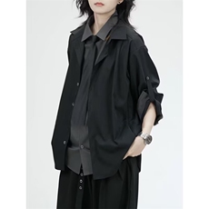 H2508-P50滑面料纯色衬衫男oversize宽松长袖简约暗黑禁欲系，男装衬衫，电商B323A