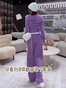 休闲时尚减龄套装女春季新款宽松显瘦纯色连帽卫衣阔腿长裤两件套图片