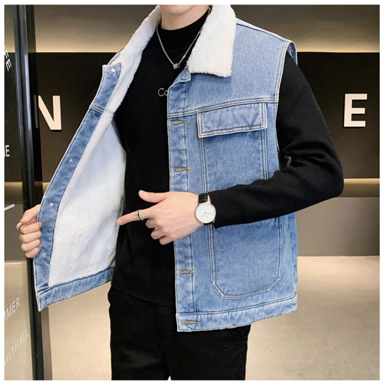 MJ214J-65-限价98M-5XL牛仔马夹大码加绒羊羔绒工装ins,男装工装外套,星座103A