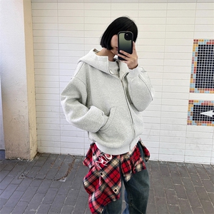 抖音得物高品质 25秋冬美式高街宽松结构防风高领连帽卫衣外套W60图片