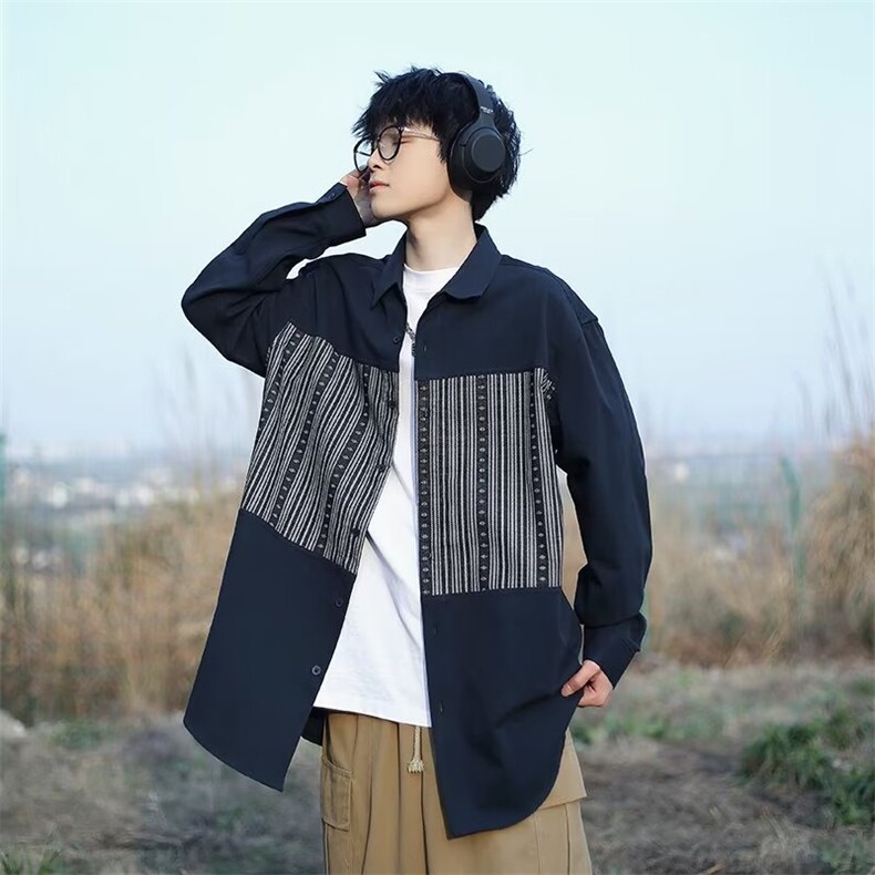 衬衫男长袖拼色痞子帅气2026夏季新款ins宽松百搭外套CY188-P36,男装衬衫,星座412