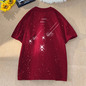 可48小时发货支持抖音得物来样二开 美式满天星亮片短袖T恤MTX663图片