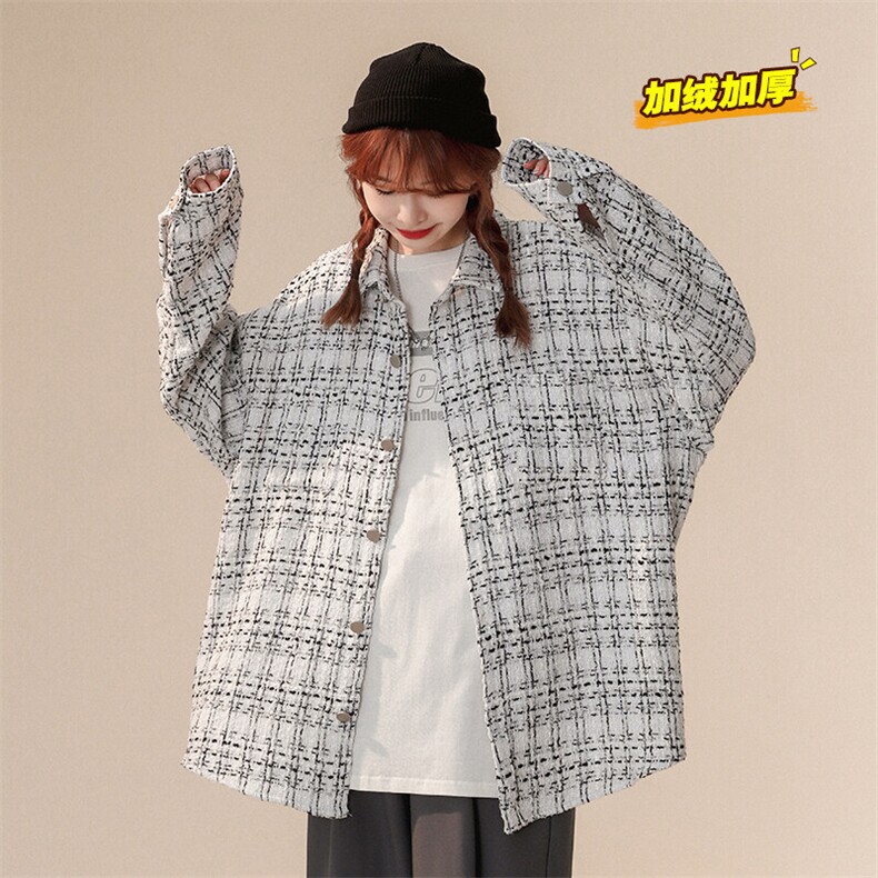 冬款加绒加厚中性夹克男潮牌千鸟格翻领长袖外套J25025J加绒-P80,男装夹克,电商A001-1