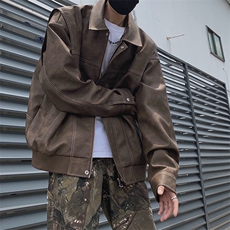 美式复古翻领皮衣外套男美拉德高级感麂皮绒情侣夹克JK232-P85，男装夹克，星座308B-2