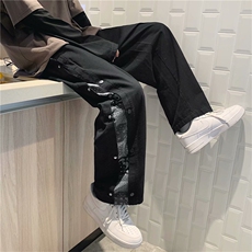 高街阔腿腰果花排扣裤男宽松直筒韩版潮流痞帅网红休闲裤K235-p35，男装休闲裤，星座1008