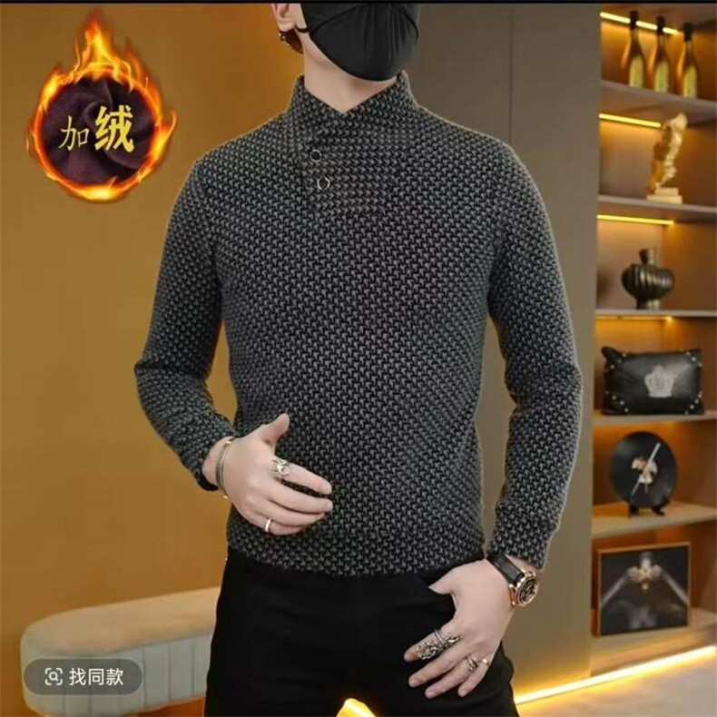 现货直播数据欧货高质量原版修身男士加绒针织衫毛衣外穿图片