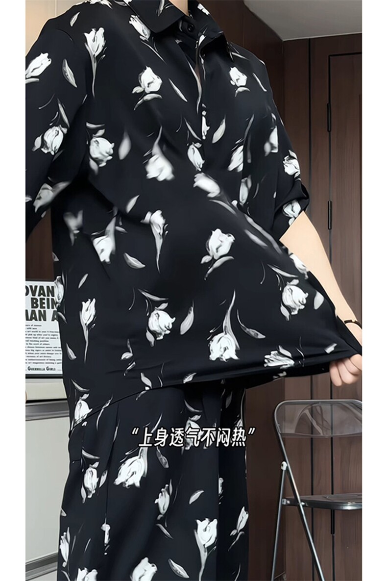 短袖衬衫男+短裤男潮流休闲套装男M-5XL大码TZ78712P50控98模特图,男装牛仔裤,星座226-1