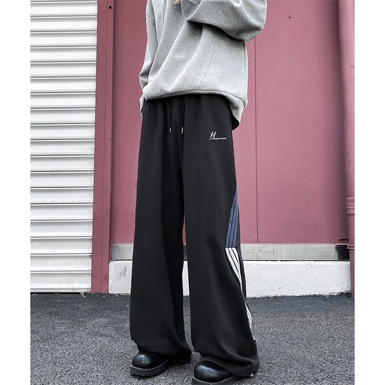 秋冬季条纹阔腿休闲裤男新款宽松休闲直筒运动卫裤，男装休闲裤，星座410-7