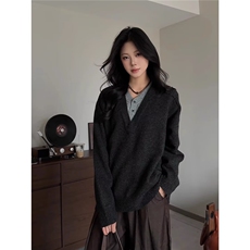 2025年春季新款百搭时尚舒适V领套头长袖毛衫慵懒风套头毛衣女，男装针织衫/毛衣，星座1210-1