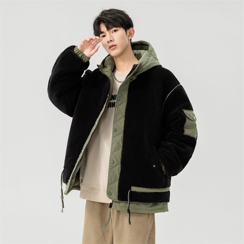 情侣棉服男士加绒加厚拼接工装保暖羊羔毛冬装外套M021-P135，男装棉衣，星座308B-2