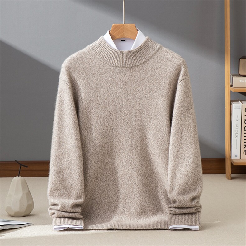 气质花纱~半高领山羊绒衫男商务休闲毛衣2025秋冬加厚针织羊毛衫，男装羊绒套衫，牧群羊绒