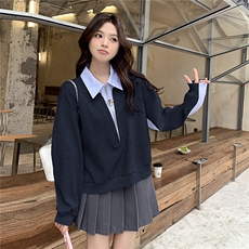 【现货】假两件条纹拼接卫衣82687-P120-K168，女装卫衣/绒衫，2B076