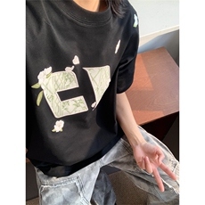 网图有货花伴竹纯棉刺绣短袖T恤男女情侣宽松花卉上衣A469-P35，男装T恤，星座1505