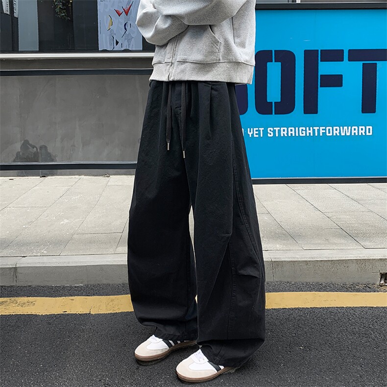 秋季痞帅高街纯棉褶皱拼接大码中性弯刀工装裤男K24042特P45控88图片