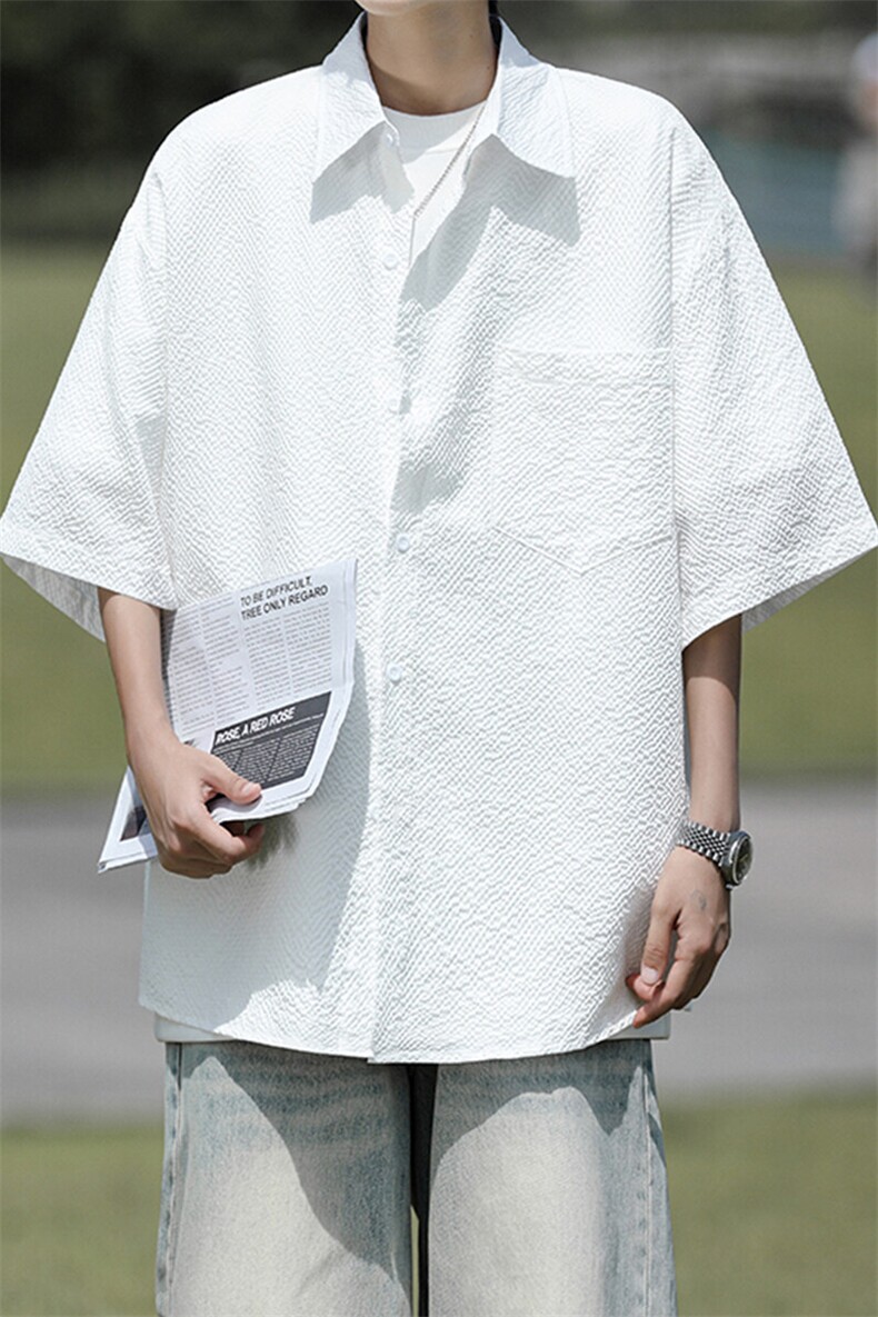 8XL-M泡泡纱盐缩肌理短袖衬衫男夏季冰丝外套防晒衬衣DC28011P36,男装衬衫,电商B312