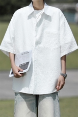 8XL-M泡泡纱盐缩肌理短袖衬衫男夏季冰丝外套防晒衬衣DC28011P36，男装衬衫，电商B312