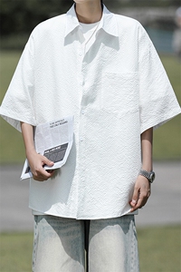8XL-M泡泡纱盐缩肌理短袖衬衫男夏季冰丝外套防晒衬衣DC28011P36图片