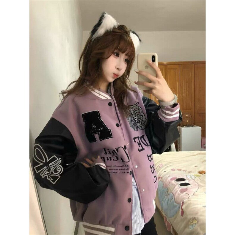 美式紫色字母刺绣拼色棒球服外套男女宽松春季潮高街夹克JLS681,男装夹克,星座1116A（原606A-3）