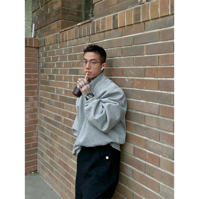 WY07-P68华棉垫肩美式卫衣宽松百搭运动上衣外套立领打底衫,男装卫衣,电商B327