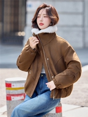 羊羔毛翻领夹棉加厚鹿皮绒外套女2025冬季新款休闲宽松超好看棉衣，女装短外套，印象茜