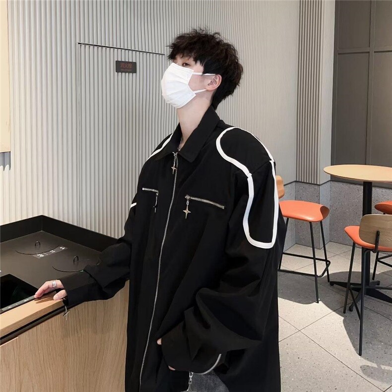 新款百搭标准潮流长袖春秋季衬衫男简约休闲外套原宿方领JK8099,男装夹克,星座1116A-1（原606A）