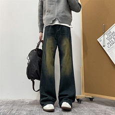 美式高街复古水洗牛仔裤男款直筒潮牌宽松休闲vibe裤子N9330-P45，男装牛仔裤，星座308B-1