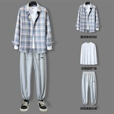 男士衬衫春秋款宽松潮流休闲运动套装男装三件套DF163T，男装衬衫，电商A102