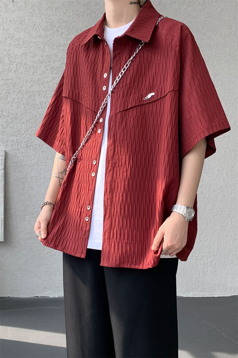 CS1140特-特批40控78肌理纹oversize宽松情侣短袖短袖大码衬衫,男装T恤,电商A059