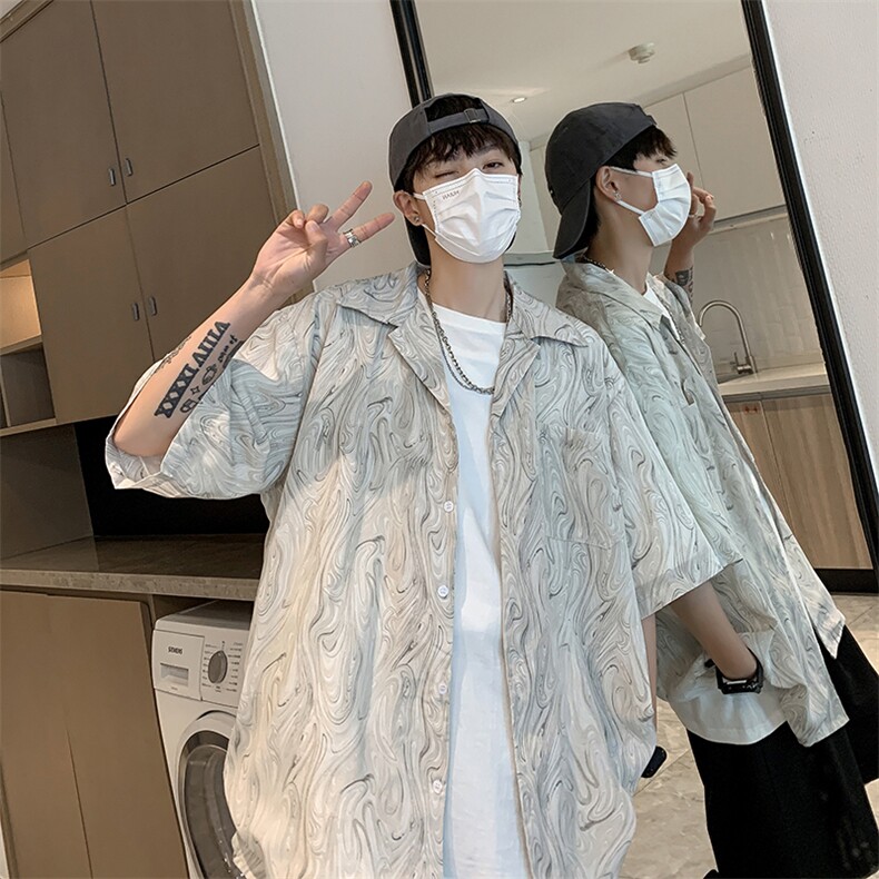 2023港风文艺条纹长袖衬衫男春秋宽松潮流衬衣,男装衬衫,星座716-4