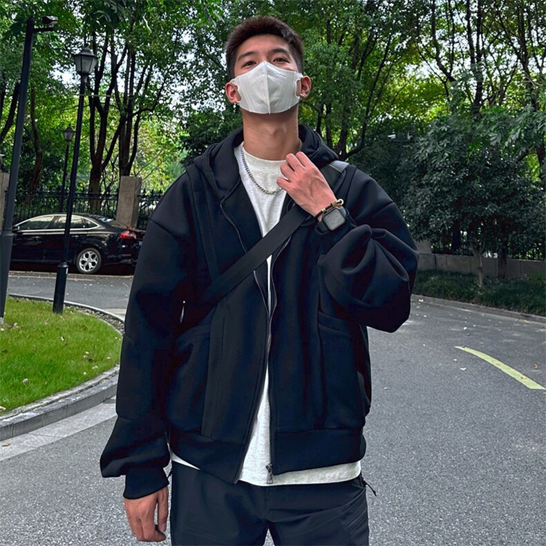抖音得物高品质二开25秋冬美式重磅宽松结构设计连帽卫衣外套W78,男装卫衣,电商A486-1