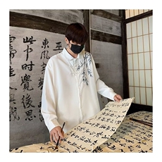 中古风风刺绣衬衫男秋季新款大码宽松长袖衬衣高级感痞帅男装潮，男装衬衫，星座506A