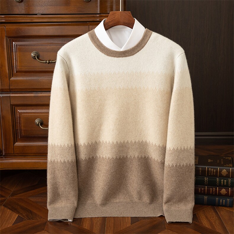 芝麻点渐变色男士羊绒衫商务休闲羊绒，男装羊绒套衫，鼎坤羊绒