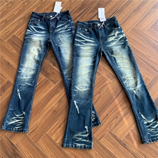Cleanfit风格欧美复古水洗做旧破洞微喇弹力牛仔裤男WL8166-P55，男装牛仔裤，星座1008