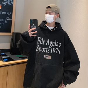新款抖音直播得物高品质宽松麂皮绒男连帽卫衣外套W7001P55控79图片
