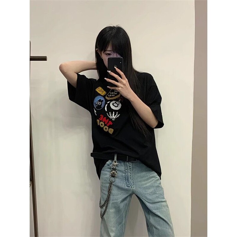 DX698HH-特P35美式字母刺绣重磅短袖t恤男女款夏季,男装T恤,星座1007（原301D）